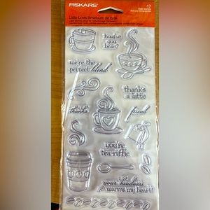 Fiskars Latte Love 17 Clear Stamps Set NIP